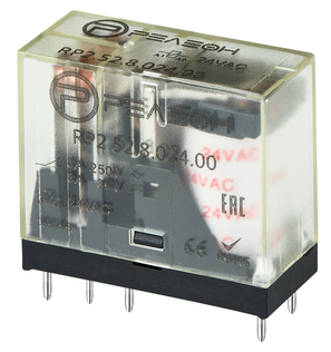 Миниатюрное промежуточное реле; 2 перекидных контакта 5А (~ 24В AC)