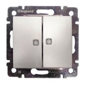 Выключатель двухклавишный с подсветкой Legrand Valena (алюминий)   770128