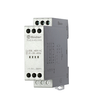 Контрольное реле для 3-фазных сетей; обрыв/чередование фаз, фиксированные регулировки; выход 2CO 8А; модульное, ширина 22.5мм; степень защиты IP20