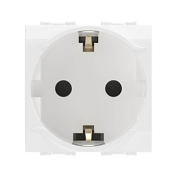 Электрическая розетка  с заземлением, со шторками, белая, 2мод.