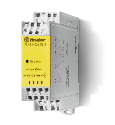 Модульное электромеханическое реле безопасности (реле с принудительным управлением контактами) SIL3; 2NO+1NC+1 AUX(доп.контакт) 6A; контакты AgSnO2; катушка 110В DC; винтовые клеммы; ширина 22.5мм;  степень защиты IP20