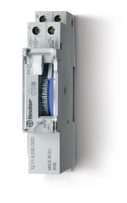 Реле времени механическое суточное; монтаж на рейку 35мм; 1NO 16A; питание 230В АC; ширина 17.6мм; резервн.источник питания;
