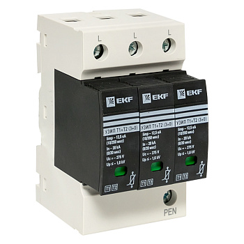 Устройство защиты от импульсных перенапряжений Т1+Т2; Iimp-12,5kA; In-20kA; Uc-275В; 3+0 EKF PROxima