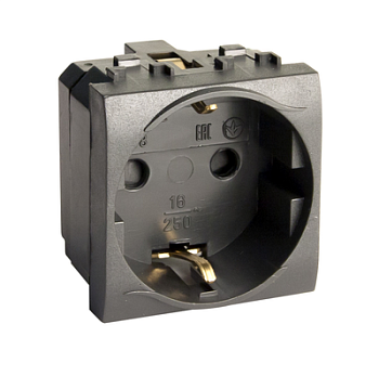 Электрическая розетка, с заземлением, со шторками, черная, 2 мод.