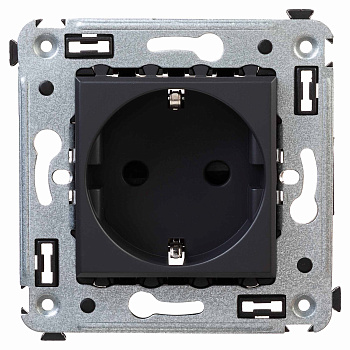 Розетка в стену, 2P+E, с з/ш, "Avanti", "Черный матовый"