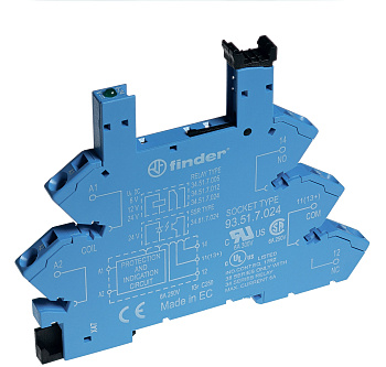 Розетка с безвинтовыми клеммами (пружинный зажим) для реле 34 серии; питание 24В DC; в комплекте пластиковая клипса; опции: LED