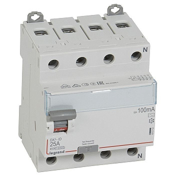 Выключатель дифференциального тока DX³-ID - 4П - 400 В~ - 25 А - тип AC - 100 мА - 4 модуля Выключатель дифференциального тока DX³-ID - 4П - 400 В~ - 25 А - тип AC - 100 мА - 4 модуля
